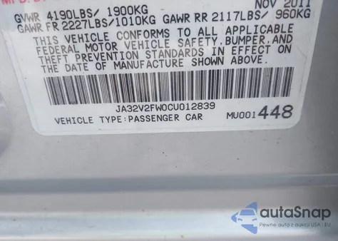 2012 Mitsubishi Lancer Se из США, поврежденный, VIN JA32V2FW0CU012839